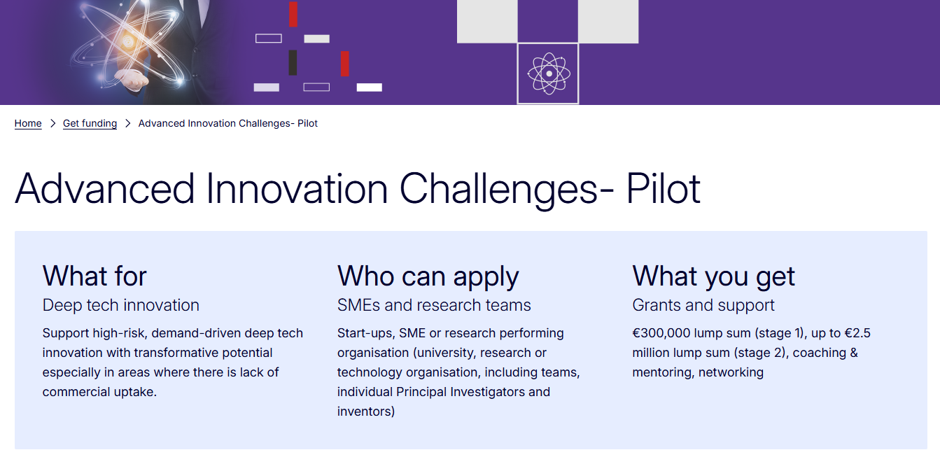 EIC Advanced Innovation Challenges: nuovo sostegno europeo all’innovazione deep tech ad alto rischio